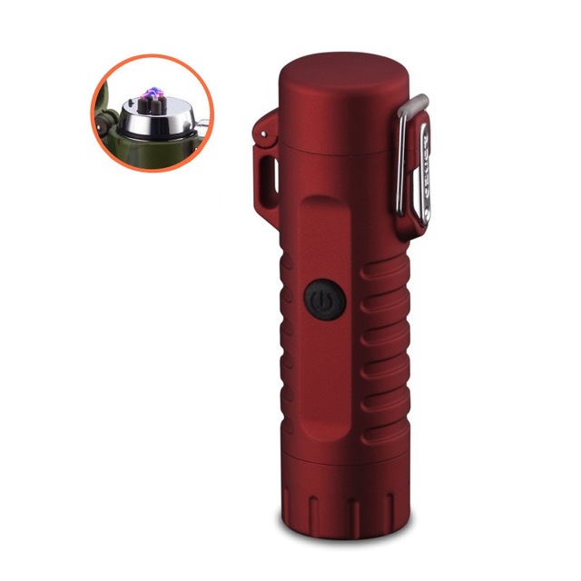 Electronic Waterproof and Windproof Lighter with flashlight - Red